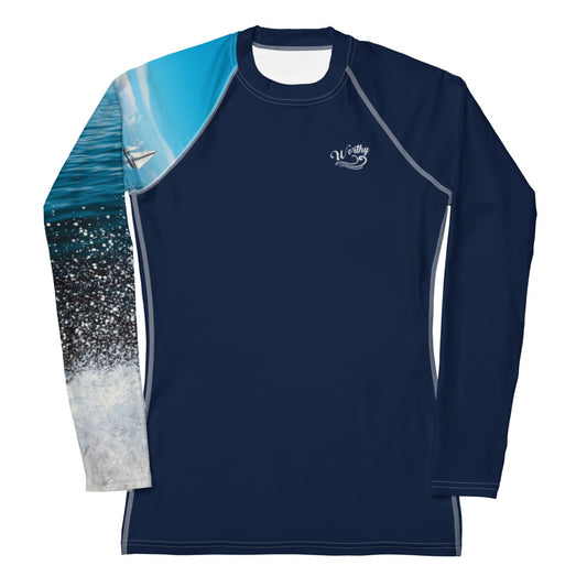 She Worthy White Water Sails Navy UPF 40 Rash Guard