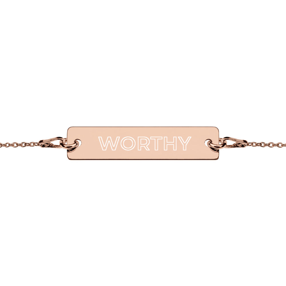 Worthy Engraved Silver Bar Chain Bracelet