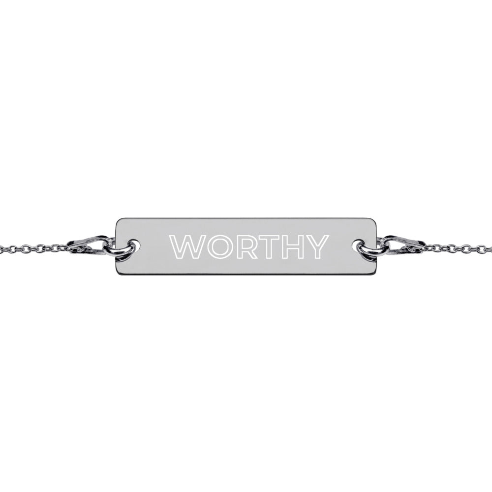 Worthy Engraved Silver Bar Chain Bracelet