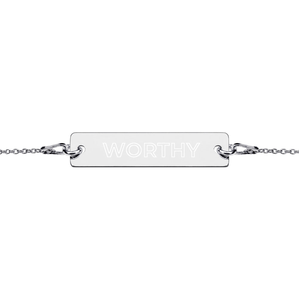 Worthy Engraved Silver Bar Chain Bracelet