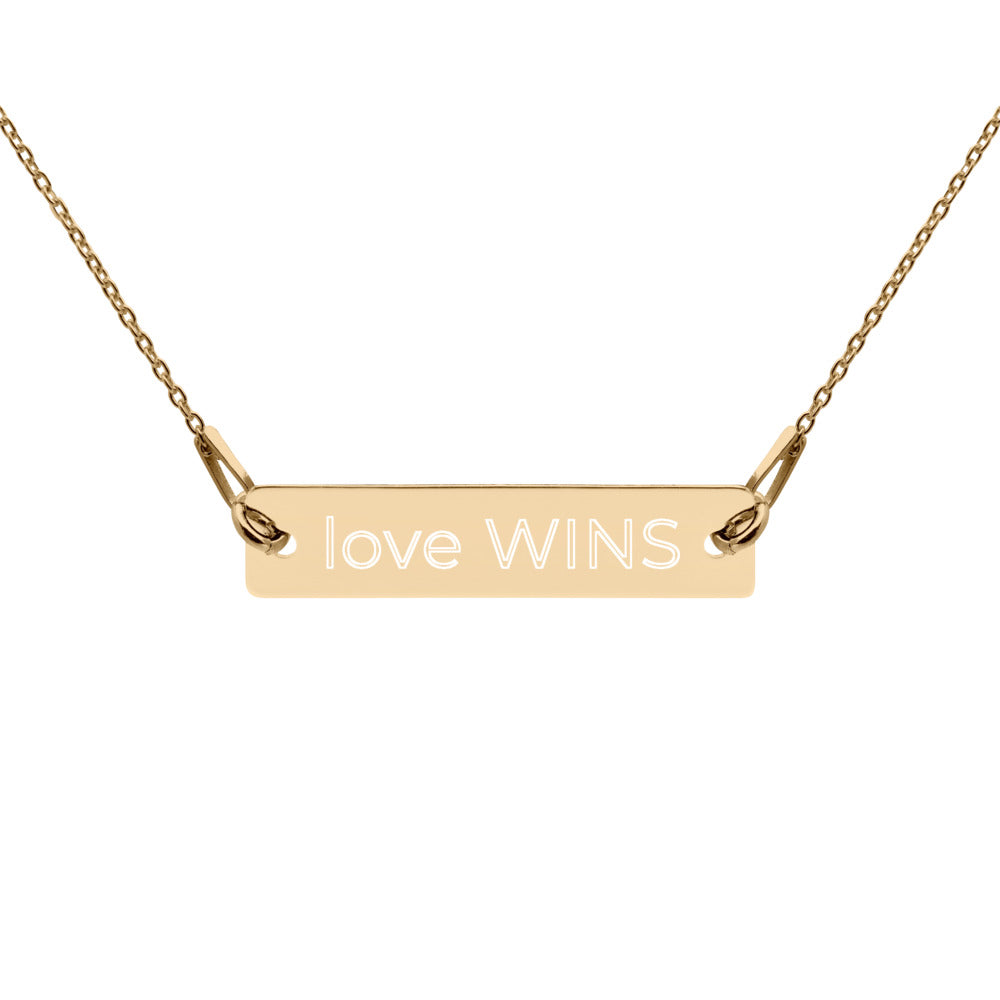 Love Wins Engraved Bar Necklace