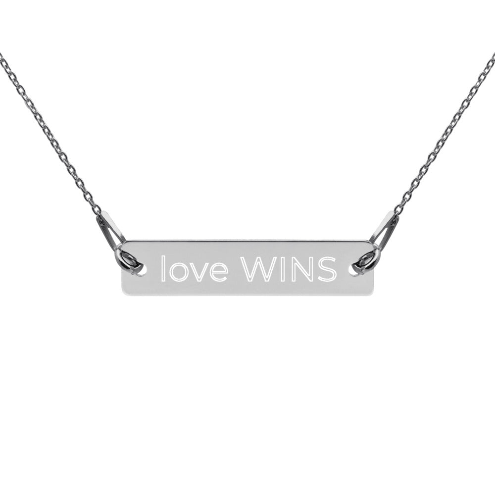 Love Wins Engraved Bar Necklace