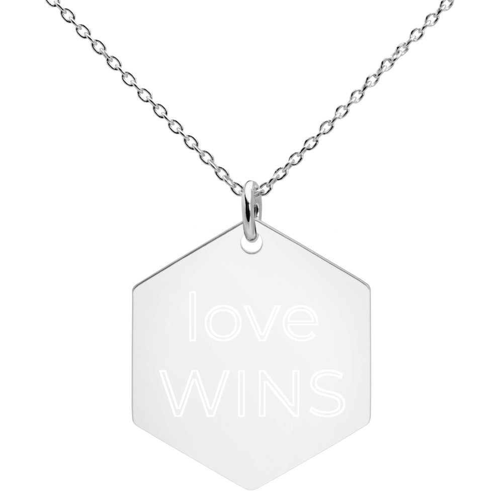 Love Wins Engraved Hexagon Necklace