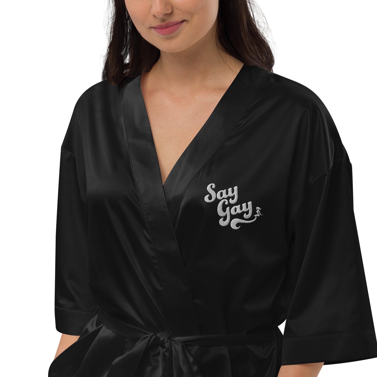 She Worthy Say Gay Satin Robe